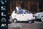 Poster advertising a Velam Isetta car, 1957