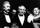 Albert Einstein with his wife and Charlie Chaplin, 1931