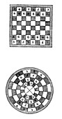 Square and circular chessboards, 14th century