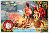 Ancient Greek soldiers tending a signal fire, c1900