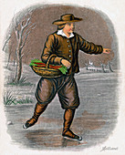 Dutch Man Skating with a Basket of Vegetables', 1809