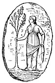 The goddess Minerva holding a young olive tree