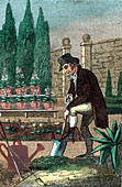 A gardener digging with a spade, 1821