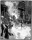 Tapping blast furnace and casting iron into pigs