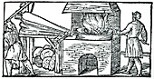 Using bellows to increase the draught in a furnace, 1540