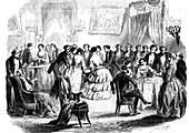 Spiritualist meeting in a Paris drawing room, 1853