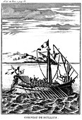 Roman war galley equipped with a corvus, 18th century