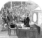 Michael Faraday lecturing on electricity and magnetism