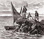 Fishing from coastal rocks, 19th century
