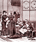 Wet nurses breastfeeding babies, 19th century