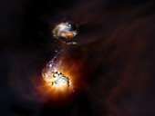Starburst galaxies merging, illustration