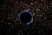 Black hole bending light in globular cluster, illustration