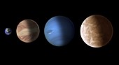 Comparison of exoplanets, Earth and Neptune, illustration