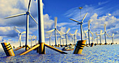 Offshore wind turbines, illustration