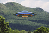 UFO above trees, illustration