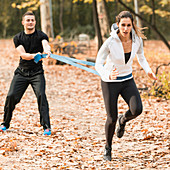 Woman training with coach