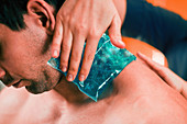 Ice pack on painful neck