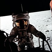 Apollo 12 astronaut descending Lunar Module