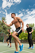 Group exercise class outdoors