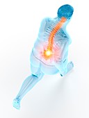 Obese runner with back pain, illustration