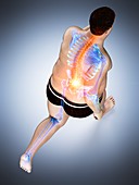 Obese runner with back pain, illustration