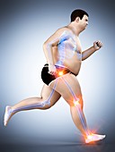 Obese runner with joint pain, illustration