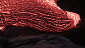 Pahoehoe lava flow at night