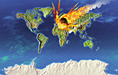 Flaming meteor speeding toward Earth, illustration