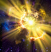 Yellow supernova exploding in outer space, illustration