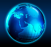 Blue globe focused on Asia, illustration