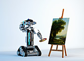 Robot artist painting, illustration