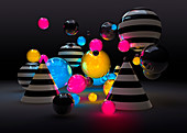 Glowing spheres and cones, illustration