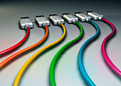 Multicoloured usb cables, illustration