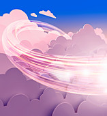 Light trails in pink clouds, illustration
