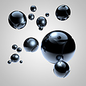 Floating metal spheres, illustration