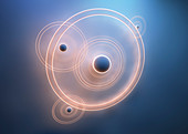 Spheres with overlapping orbiting circles, illustration