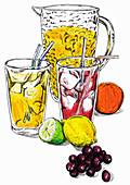 Variety of fresh fruit juices, illustration