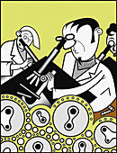 Scientist using microscope, illustration