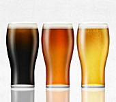 Lager, bitter and stout beers, illustration