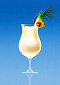 Pina colada with pineapple slice and cherry, illustration