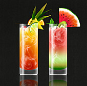 Tropical cocktail drinks side by side, illustration
