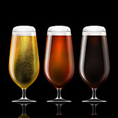 Row of lager, bitter and stout beer, illustration