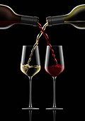 Intertwined wine and white wine pouring, illustration
