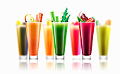 Rows of different fresh smoothies, illustration