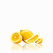 Whole and cut lemons, illustration