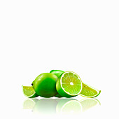 Whole and cut limes, illustration
