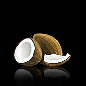Whole coconut with pieces, illustration