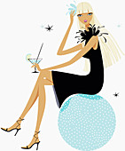 Glamorous woman drinking cocktail, illustration