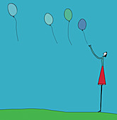 Woman releasing balloons, illustration