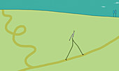 Businessman walking on straight path, illustration